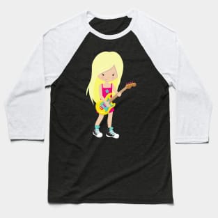 Rock Girl, Blonde Hair, Guitar Player, Band, Music Baseball T-Shirt